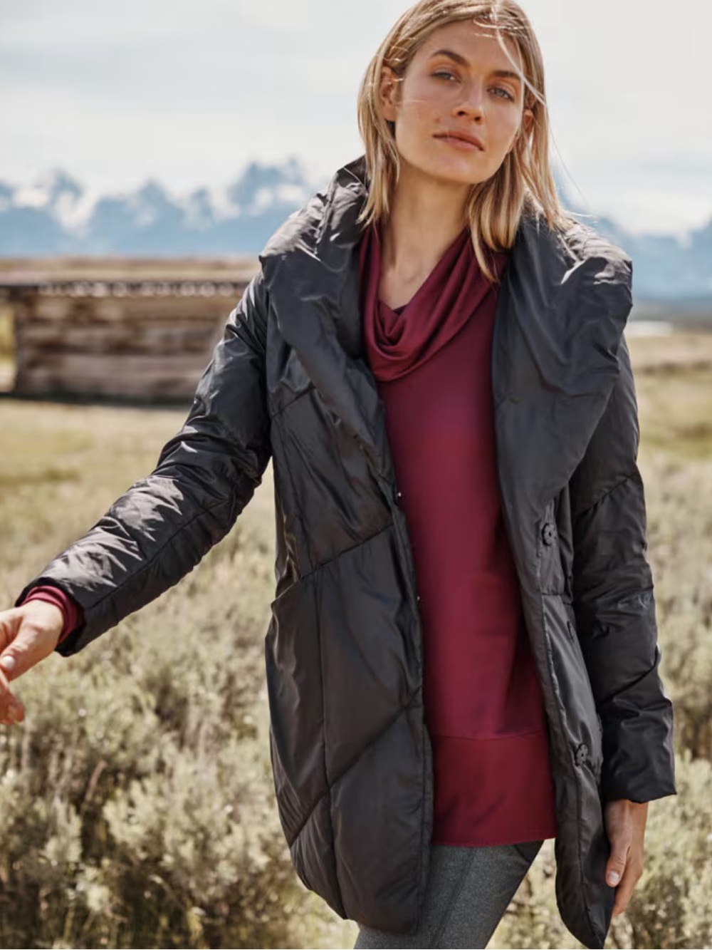 Garnett Hill Packable Down Puffer Coat Medium Length Black Sz 8